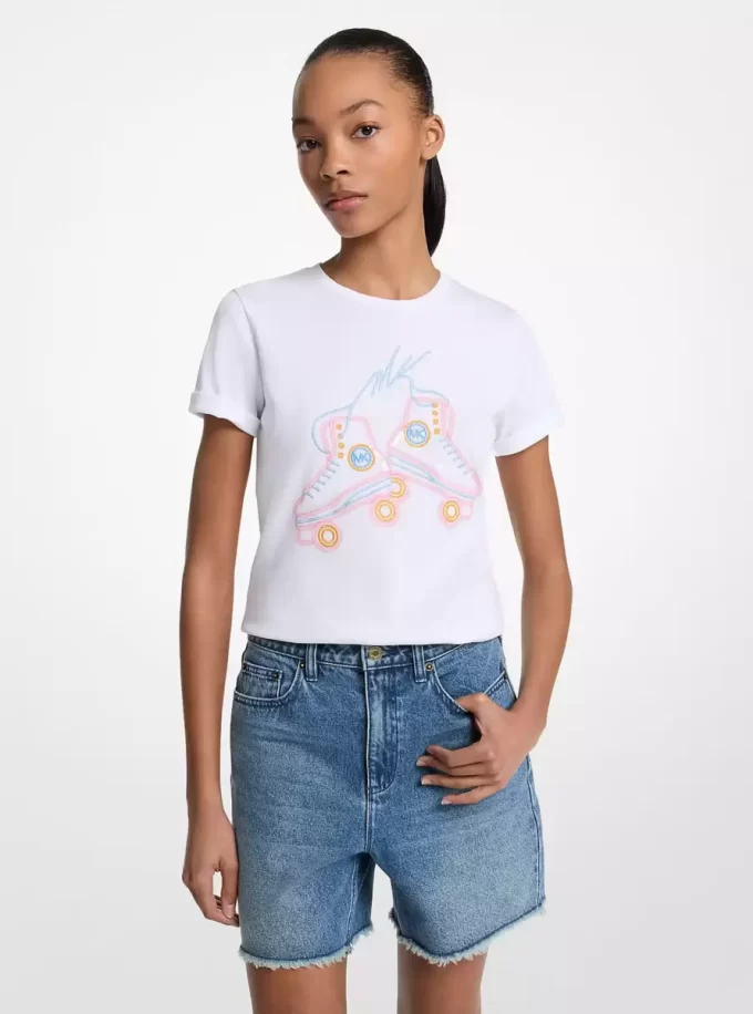 T-shirt z bawełny z cekinami i grafiką T-shirt z bawełny z cekinami i grafiką
