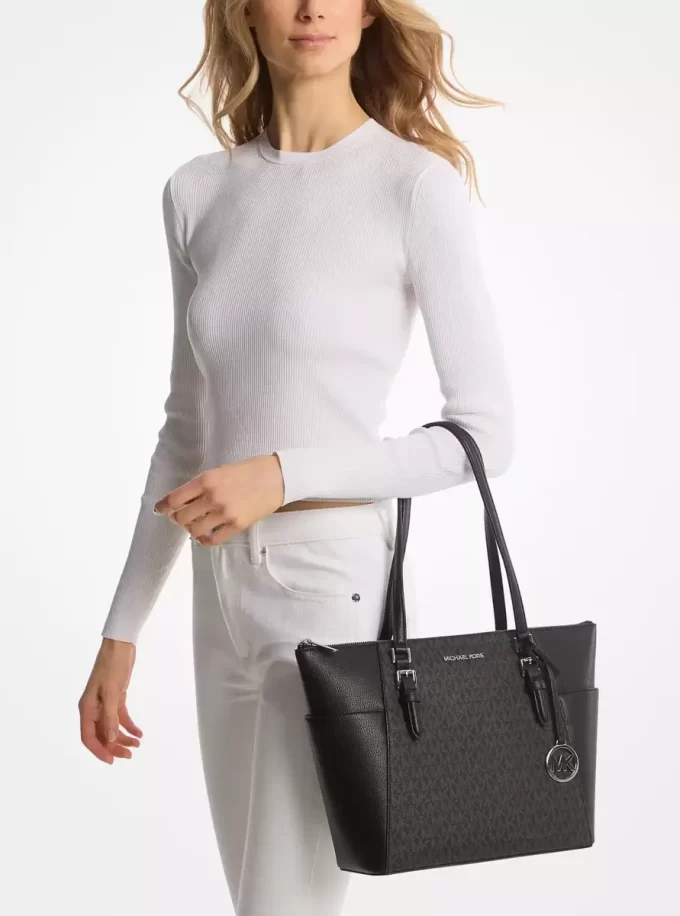 Torba Charlotte z dużym logo i skórzanym zamkiem błyskawicznym Torba Charlotte z dużym logo i skórzanym zamkiem błyskawicznym