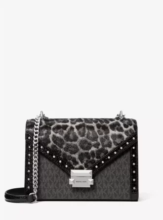 Torba na ramię Whitney Medium Signature Logo z nadrukiem w panterkę z cielęcej sierści