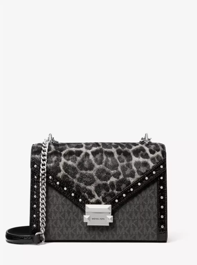 Torba na ramię Whitney Medium Signature Logo z nadrukiem w panterkę z cielęcej sierści Torba na ramię Whitney Medium Signature Logo z nadrukiem w panterkę z cielęcej sierści