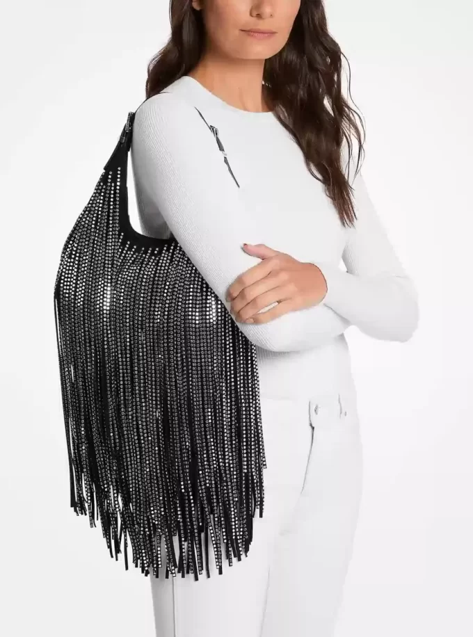 Torebka na ramię typu hobo z limitowanej edycji Nolita Small z frędzlami i ćwiekami Torebka na ramię typu hobo z limitowanej edycji Nolita Small z frędzlami i ćwiekami